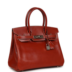Pre-owned Hermes Birkin 30 Brique Box Palladium Hardware