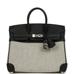 Hermes Birkin 25 Ecru and Black Toile H and Black Swift Palladium Hardware