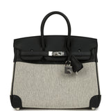 Hermes Birkin 25 Ecru and Black Toile H and Black Swift Palladium Hardware - Thumbnail View 1