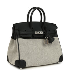 Hermes Birkin 25 Ecru and Black Toile H and Black Swift Palladium Hardware