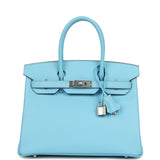 Hermes Birkin 30 Bleu Celeste Epsom Palladium Hardware - Thumbnail View 1