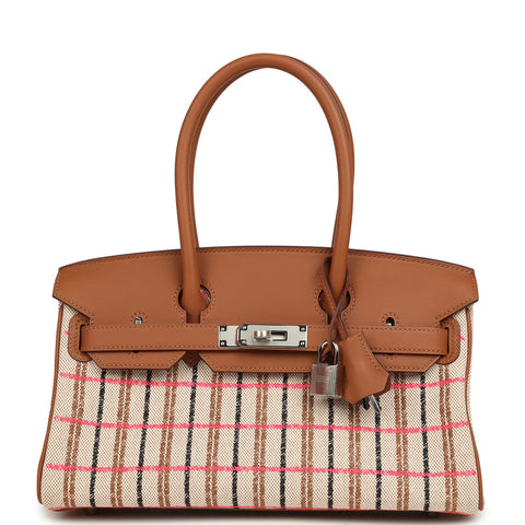 Hermes Shoulder Birkin Light 29 Multicolor Toile and Gold Swift Palladium Hardware