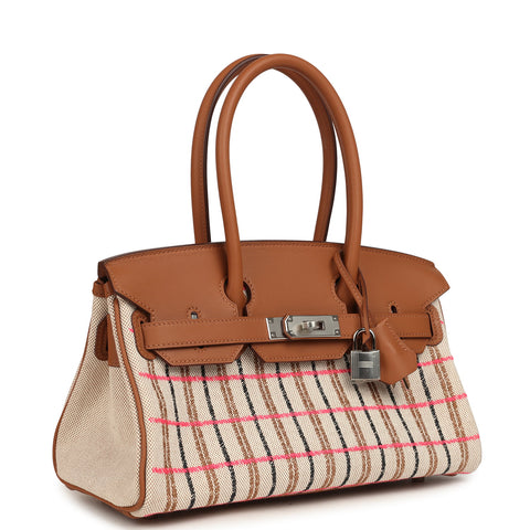 Hermes Shoulder Birkin Light 29 Multicolor Toile and Gold Swift Palladium Hardware