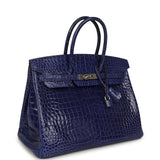 Pre-owned Hermes Birkin 35 Bleu Electric Shiny Porosus Crocodile Palladium Hardware - Thumbnail View 2
