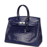 Pre-owned Hermes Birkin 35 Bleu Electric Shiny Porosus Crocodile Palladium Hardware - Thumbnail View 5