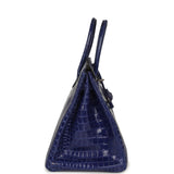 Pre-owned Hermes Birkin 35 Bleu Electric Shiny Porosus Crocodile Palladium Hardware - Thumbnail View 3