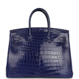 Pre-owned Hermes Birkin 35 Bleu Electric Shiny Porosus Crocodile Palladium Hardware - Thumbnail View 4