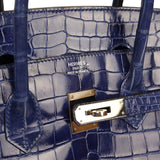 Pre-owned Hermes Birkin 35 Bleu Electric Shiny Porosus Crocodile Palladium Hardware - Thumbnail View 7