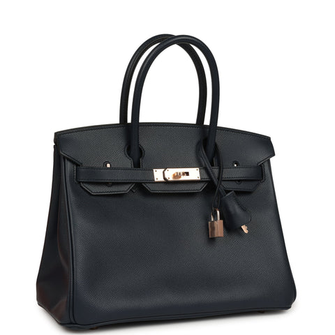 Hermes Birkin 30 Bleu Indigo Epsom Rose Gold Hardware