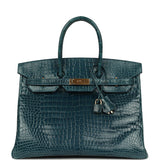 Pre-owned Hermes Birkin 35 Colvert Shiny Porosus Crocodile Gold Hardware - Thumbnail View 1