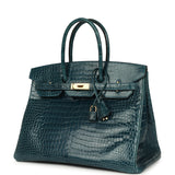 Pre-owned Hermes Birkin 35 Colvert Shiny Porosus Crocodile Gold Hardware - Thumbnail View 5