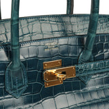 Pre-owned Hermes Birkin 35 Colvert Shiny Porosus Crocodile Gold Hardware - Thumbnail View 7