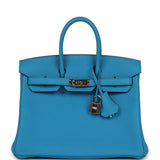 Pre-owned Hermes Birkin 25 Bleu Zanzibar Togo Palladium Hardware - Thumbnail View 1