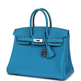 Pre-owned Hermes Birkin 25 Bleu Zanzibar Togo Palladium Hardware - Thumbnail View 5