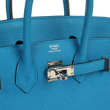 Pre-owned Hermes Birkin 25 Bleu Zanzibar Togo Palladium Hardware - Thumbnail View 7