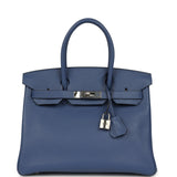 Pre-owned Hermes Birkin 30 Bleu Brighton Evercolor Palladium Hardware - Thumbnail View 1