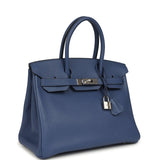 Pre-owned Hermes Birkin 30 Bleu Brighton Evercolor Palladium Hardware - Thumbnail View 2