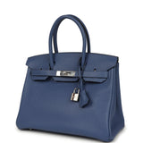 Pre-owned Hermes Birkin 30 Bleu Brighton Evercolor Palladium Hardware - Thumbnail View 5