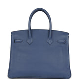 Pre-owned Hermes Birkin 30 Bleu Brighton Evercolor Palladium Hardware - Thumbnail View 4