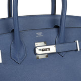 Pre-owned Hermes Birkin 30 Bleu Brighton Evercolor Palladium Hardware - Thumbnail View 7