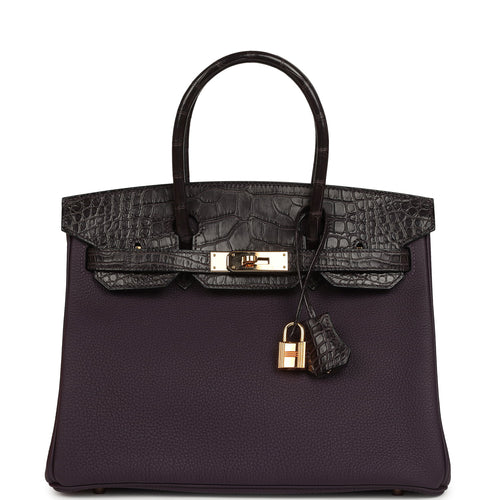 Pre-owned Hermes Birkin 30 Raisin Togo and Matte Alligator Touch Gold Hardware