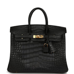 Hermes Birkin 25 Black Matte Alligator Gold Hardware
