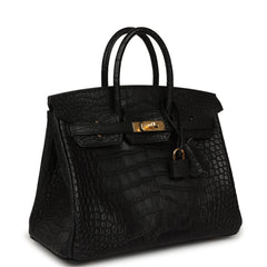 Hermes Birkin 25 Black Matte Alligator Gold Hardware