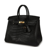Hermes Birkin 25 Black Matte Alligator Gold Hardware - Thumbnail View 5