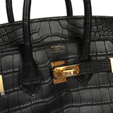 Hermes Birkin 25 Black Matte Alligator Gold Hardware - Thumbnail View 7
