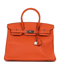 Pre-owned Hermes Birkin 35 Feu Clemence Palladium Hardware