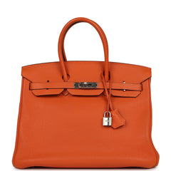 Pre-owned Hermes Birkin 35 Orange Togo Palladium Hardware