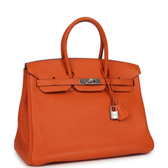 Pre-owned Hermes Birkin 35 Orange Togo Palladium Hardware