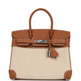 Hermes Birkin 30 Ecru Toile H Canvas and Gold Swift Palladium Hardware