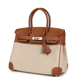Hermes Birkin 30 Ecru Toile H Canvas and Gold Swift Palladium Hardware