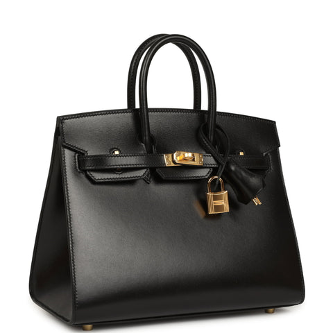 Hermes Birkin Sellier 25 Black Box Gold Hardware
