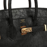Hermes Birkin 25 Black Ostrich Rose Gold Hardware - Thumbnail View 7