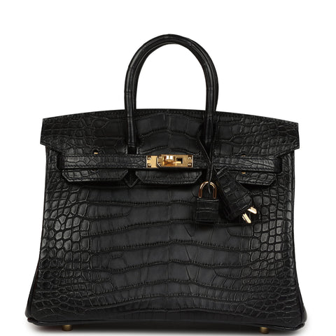 Hermes Birkin 25 Black Matte Alligator Gold Hardware