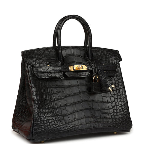 Hermes Birkin 25 Black Matte Alligator Gold Hardware