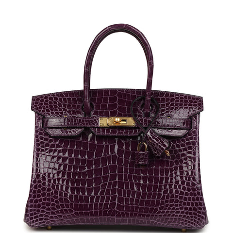 Hermes Birkin 30 Cassis Shiny Porosus Crocodile Gold Hardware