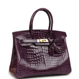Hermes Birkin 30 Cassis Shiny Porosus Crocodile Gold Hardware