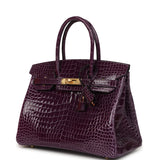 Hermes Birkin 30 Cassis Shiny Porosus Crocodile Gold Hardware