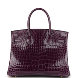 Hermes Birkin 30 Cassis Shiny Porosus Crocodile Gold Hardware