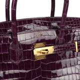 Hermes Birkin 30 Cassis Shiny Porosus Crocodile Gold Hardware