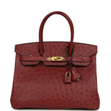 Pre-owned Hermes Birkin 30 Rouge H Ostrich Gold Hardware - Thumbnail View 1