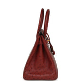 Pre-owned Hermes Birkin 30 Rouge H Ostrich Gold Hardware - Thumbnail View 3