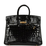 Hermes Birkin 25 Black Shiny Niloticus Crocodile Gold Hardware - Thumbnail View 1