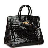 Hermes Birkin 25 Black Shiny Niloticus Crocodile Gold Hardware - Thumbnail View 2