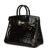 Hermes Birkin 25 Black Shiny Niloticus Crocodile Gold Hardware - Thumbnail View 5