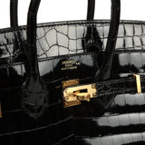 Hermes Birkin 25 Black Shiny Niloticus Crocodile Gold Hardware - Thumbnail View 7