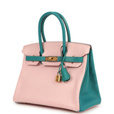 Pre-owned Hermes Special Order (HSS) Birkin 30 Rose Sakura and Bleu Paon Chevre Mysore Gold Hardware - Thumbnail View 5